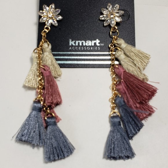 Jewelry - NWT Gold tone Multi color Drop Dangle Crystal Tassel Earrings
